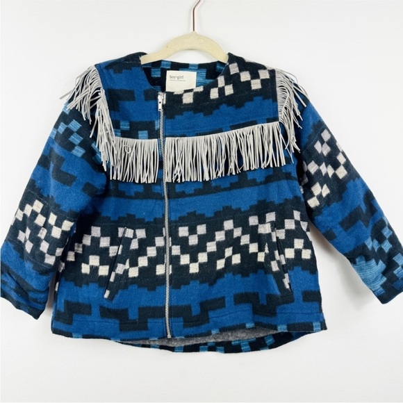 Boy + Girl 100% Cotton Blue Patterned Kids Jacket with Fringe NWT - Picture 4 of 11